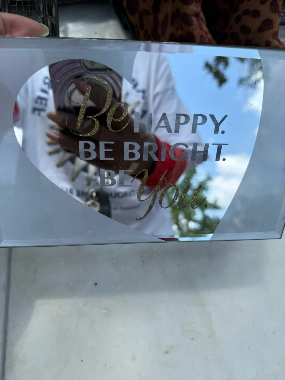 Be Happy Be Bright Be You Gold Accent Decorative Mirror jewelry box 🗃️